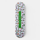 Kleurrijke bloemen, blauwe achtergrond, groen persoonlijk skateboard (Voorkant)