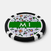 Kleurrijke bloemen, blauwe achtergrond, groen poker chips (Enkel)