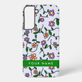 Kleurrijke bloemen, blauwe achtergrond, groen samsung galaxy hoesje