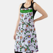 Kleurrijke bloemen, blauwe achtergrond, groen schort (Insitu)