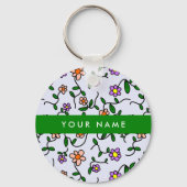 Kleurrijke bloemen, blauwe achtergrond, groen sleutelhanger (Voorkant)