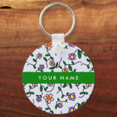 Kleurrijke bloemen, blauwe achtergrond, groen sleutelhanger (Voorkant)