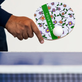 Kleurrijke bloemen, blauwe achtergrond, groen tafeltennisbatje