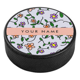 Kleurrijke Bloemen, Blauwe Achtergrond, Oranje Hockey Puck