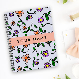 Kleurrijke Bloemen, Blauwe Achtergrond, Oranje Notitieboek