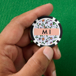 Kleurrijke Bloemen, Blauwe Achtergrond, Oranje Poker Chips