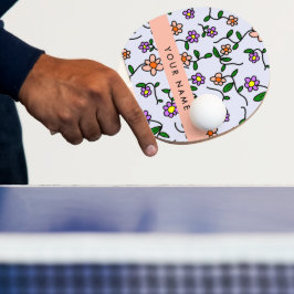 Kleurrijke Bloemen, Blauwe Achtergrond, Oranje Tafeltennisbatje