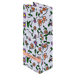 Kleurrijke Bloemen, Blauwe Achtergrond, Oranje Wijn Cadeautas