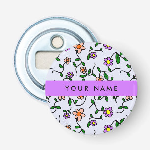 Kleurrijke Bloemen, Blauwe Achtergrond, Paars Button Flesopener