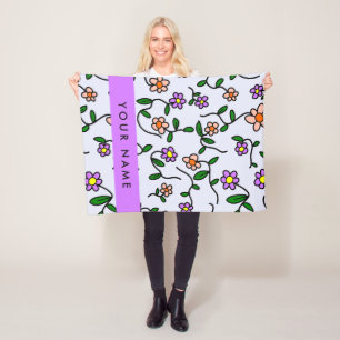 Kleurrijke Bloemen, Blauwe Achtergrond, Paars Fleece Deken