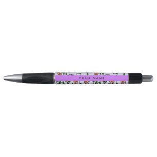 Kleurrijke Bloemen, Blauwe Achtergrond, Paars Pen