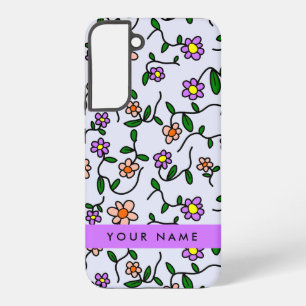 Kleurrijke Bloemen, Blauwe Achtergrond, Paars Samsung Galaxy Hoesje