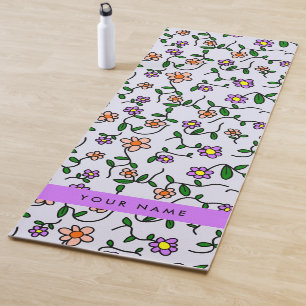 Kleurrijke Bloemen, Blauwe Achtergrond, Paars Yogamat