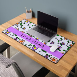 Kleurrijke bloemen, blauwe achtergrond, Paarse Bureaumat