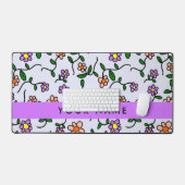 Kleurrijke bloemen, blauwe achtergrond, Paarse Bureaumat (Keyboard & Muis)