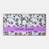 Kleurrijke bloemen, blauwe achtergrond, Paarse Bureaumat (Voorkant)