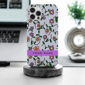 Kleurrijke bloemen, blauwe achtergrond, Paarse Case-Mate iPhone Case