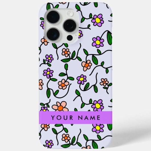 Kleurrijke bloemen, blauwe achtergrond, Paarse Case-Mate iPhone Case (Achterkant)