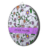 Kleurrijke bloemen, blauwe achtergrond, Paarse Dartbord (Voorkant Rechts)