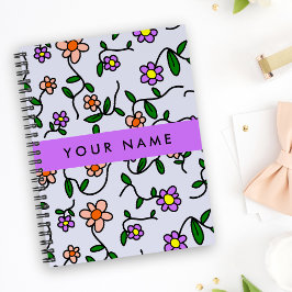 Kleurrijke bloemen, blauwe achtergrond, Paarse Notitieboek