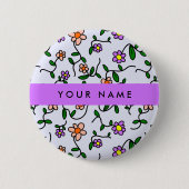 Kleurrijke bloemen, blauwe achtergrond, Paarse Ronde Button 5,7 Cm (Voorkant)
