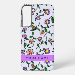 Kleurrijke bloemen, blauwe achtergrond, Paarse Samsung Galaxy Hoesje