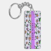 Kleurrijke bloemen, blauwe achtergrond, Paarse Sleutelhanger (Voorkant Links)