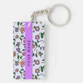 Kleurrijke bloemen, blauwe achtergrond, Paarse Sleutelhanger (achterkant)