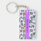 Kleurrijke bloemen, blauwe achtergrond, Paarse Sleutelhanger (Voorkant)