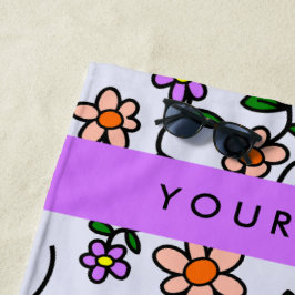 Kleurrijke bloemen, blauwe achtergrond, Paarse Strandlaken