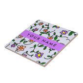 Kleurrijke bloemen, blauwe achtergrond, Paarse Tegeltje (Zijkant)