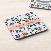 Kleurrijke bloemen, blauwe achtergrond, Sinaasappe Bier Onderzetter (Linkerzijde)