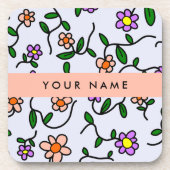 Kleurrijke bloemen, blauwe achtergrond, Sinaasappe Bier Onderzetter (Voorkant)