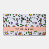 Kleurrijke bloemen, blauwe achtergrond, Sinaasappe Bureaumat (Voorkant)