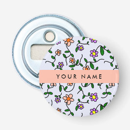 Kleurrijke bloemen, blauwe achtergrond, Sinaasappe Button Flesopener