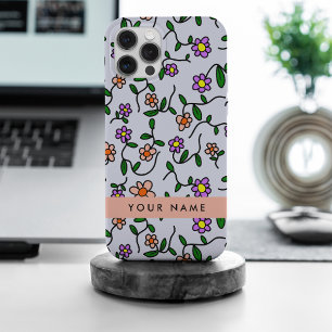 Kleurrijke bloemen, blauwe achtergrond, Sinaasappe iPhone 15 Pro Max Hoesje