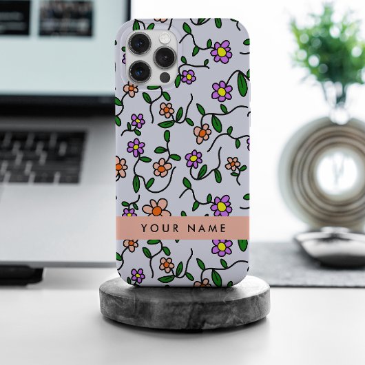Kleurrijke bloemen, blauwe achtergrond, Sinaasappe Case-Mate iPhone Case