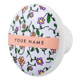 Kleurrijke bloemen, blauwe achtergrond, Sinaasappe Keramische Knop