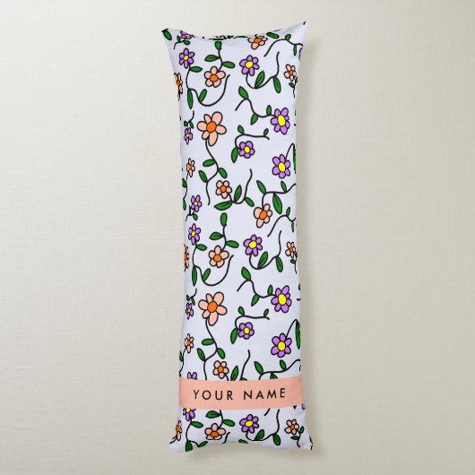 Kleurrijke bloemen, blauwe achtergrond, Sinaasappe Lichaamskussen (Achterkant (Verticaal))