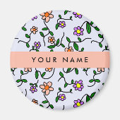 Kleurrijke bloemen, blauwe achtergrond, Sinaasappe Magneet (Voorkant)