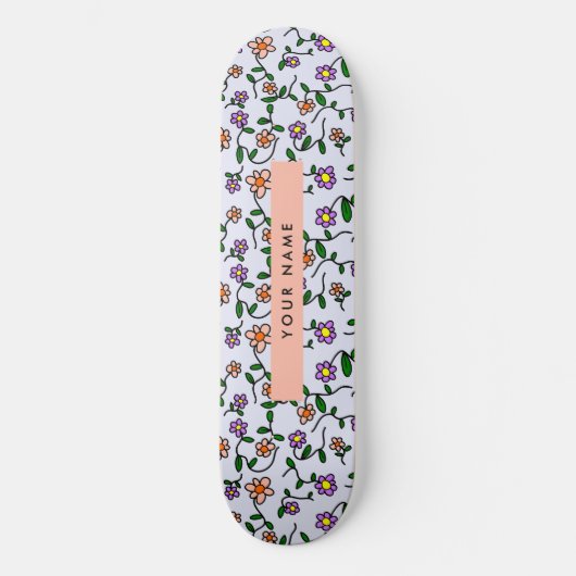 Kleurrijke bloemen, blauwe achtergrond, Sinaasappe Persoonlijk Skateboard (Voorkant)