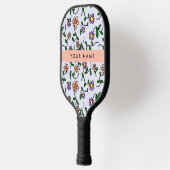 Kleurrijke bloemen, blauwe achtergrond, Sinaasappe Pickleball Paddle (Links)