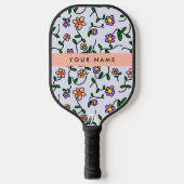 Kleurrijke bloemen, blauwe achtergrond, Sinaasappe Pickleball Paddle (Voorkant)