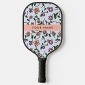 Kleurrijke bloemen, blauwe achtergrond, Sinaasappe Pickleball Paddle (Achterkant)