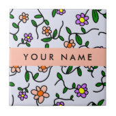 Kleurrijke bloemen, blauwe achtergrond, Sinaasappe Tegeltje (Voorkant)