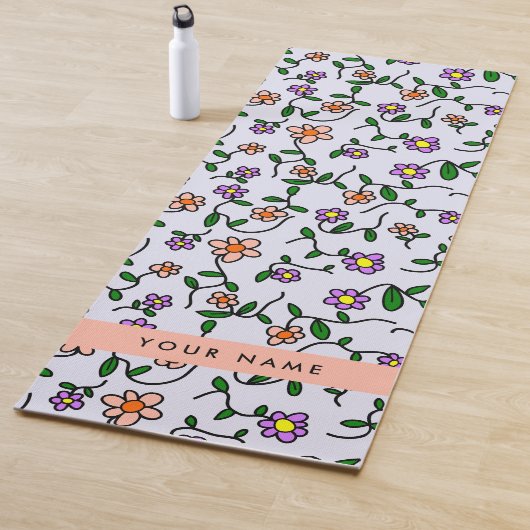 Kleurrijke bloemen, blauwe achtergrond, Sinaasappe Yogamat (In situ)