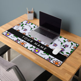 Kleurrijke bloemen, blauwe achtergrond, zwart bureaumat