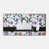 Kleurrijke bloemen, blauwe achtergrond, zwart bureaumat (Keyboard & Muis)