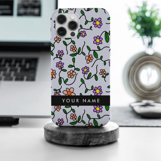 Kleurrijke bloemen, blauwe achtergrond, zwart Case-Mate iPhone case