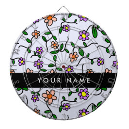 Kleurrijke bloemen, blauwe achtergrond, zwart dartbord